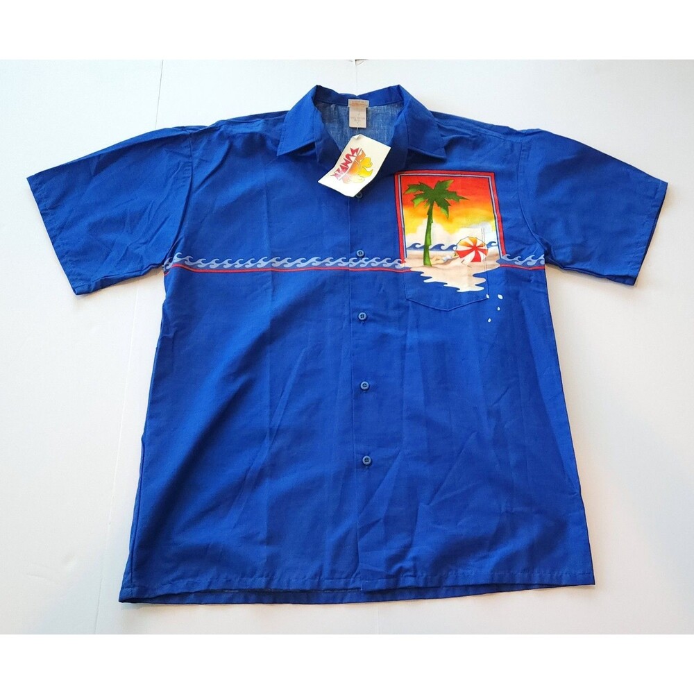 VTG Sundek Shirt Mens M NWT Deadstock Blue Palm Tree Sunset Surf Made In USA